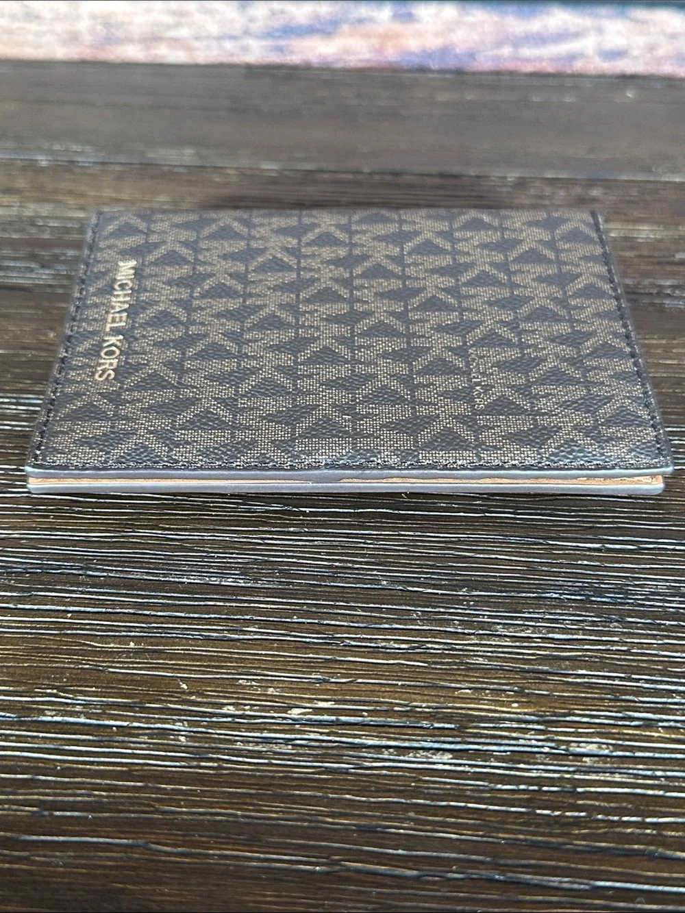 NWOT! Michael Kors Logo-Print Passport Card Holder in Dark Brown
